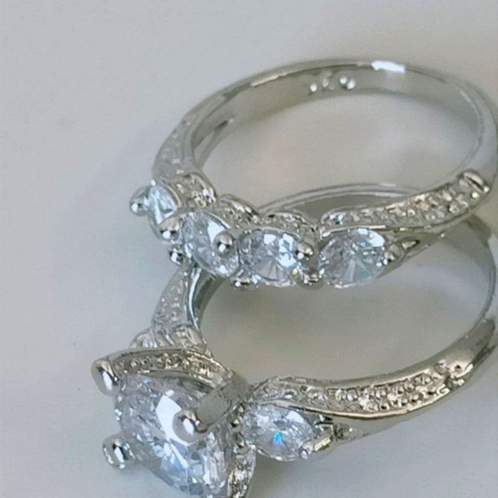 White Sapphire Ring  Round 110 Ct  18k White Gold Plated